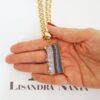 Colar Estalactite Lâmina Pedra Mineral Banho Ouro Curto Elo Português-130