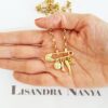 Conjunto Penduricalhos Colar Alfinete Pingentes + Brinco Argola Banho Ouro