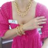 Conjunto Banho Ouro 3 Pulseiras + 2 Colares Combinados Elos Retangulares
