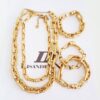 Conjunto Banho Ouro 3 Pulseiras + 2 Colares Combinados Elos Retangulares