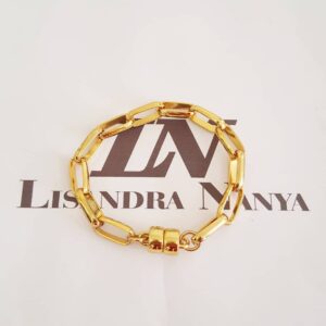 Pulseira Elo Retangular-24 Banho Ouro corrente Aço