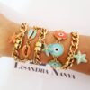 Conjunto Combinado 5 Pulseiras Banho Ouro Búzios Olho Grego Estrela-do-mar