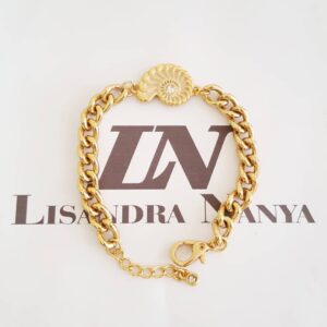 Pulseira Elo Grumet-98 c/ Caracol Chato Banho Ouro Fecho Lagosta