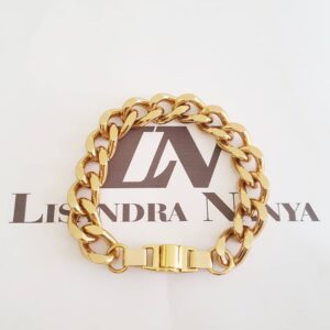 Pulseira Elo Grumet-168 Diamantada Corrente Aço Banho Ouro Fecho Ímã