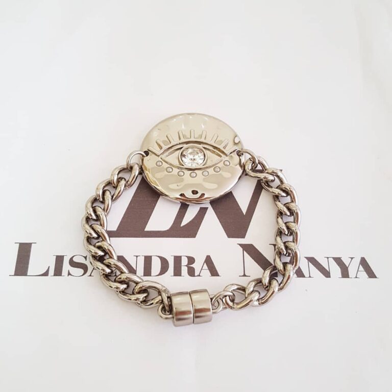 8672e Pulseira Prateada Olho 1 Volta Corrente Aço Elo Grumet-98 Fecho Ímã Forte 18cm
