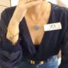 Conjunto Combinado Coração Quartzo Azul Banho Ouro Colar + Pulseira