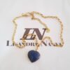 Conjunto Combinado Coração Quartzo Azul Banho Ouro Colar + Pulseira