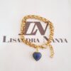 Conjunto Combinado Coração Quartzo Azul Banho Ouro Colar + Pulseira