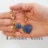 Conjunto Combinado Coração Quartzo Azul Banho Ouro Colar + Pulseira