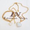 Conjunto Combinado Coração Pedra Branca Banho Ouro Colar + Pulseira