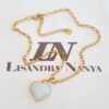 Colar Coração Pedra da Lua Branca Banho Ouro Elo Português-130