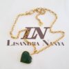 Colar Coração Pedra Mineral Quartzo Verde Banho Ouro Elo Português-130