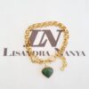 8676d Pulseira Coração Pedra Quartzo Verde Banho Ouro 2 Voltas Aço Elo Português-130
