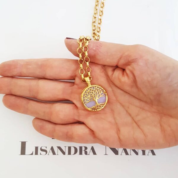 Colar Árvore da Vida Pedra da Lua Banho Ouro Elo Português-130