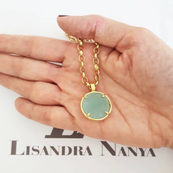 Colar Árvore da Vida Quartzo Verde Banho Ouro Elo Português-130