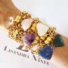 Pulseira Coração Pedra Mineral Quartzo Azul Banho Ouro Elo Português