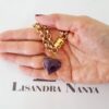 Pulseira Coração Pedra Mineral Ametista Lilás Banho Ouro Elo Português