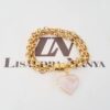 Pulseira Coração Pedra Mineral Quartzo Rosa Banho Ouro Elo Português