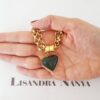 Pulseira Coração Pedra Mineral Quartzo Verde Banho Ouro Elo Português
