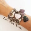 Pulseira Coração Pedra Mineral Quartzo Transparente Banho Prateado Elo Português