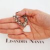 Pulseira Coração Pedra Mineral Quartzo Branco Banho Prateado Elo Português