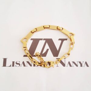 Pulseira Quadradinhos Conectados Banho Ouro Elo Retangular-129