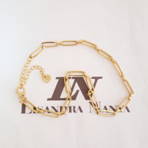 Colar Choker Elo Retangular-424 Banho Ouro Corrente Aço 