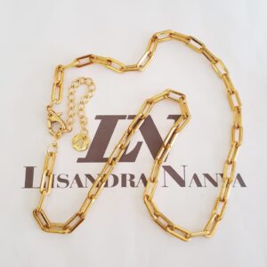 Colar Choker Elo Retangular-435 Banho Ouro Corrente Aço
