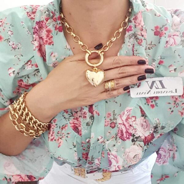 Colar Coração Gorducho Removível Banho Ouro Elo Português-145