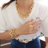 Pulseira Elo Redondo Gigante Banho Ouro Corrente Aço Fecho Mosquete