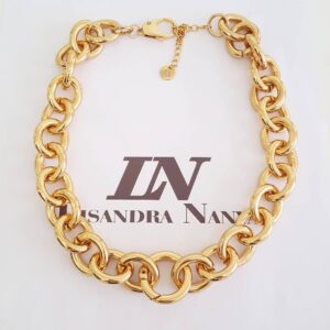 Colar Elo Redondo Gigante Banho Ouro Corrente Aço Fecho p/ Pingentes 