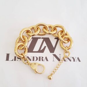 8694d Pulseira Elo Redondo Gigante Banho Ouro Corrente Aço Fecho Mosquete