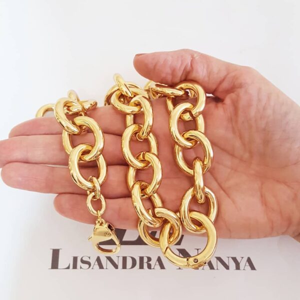 8694e Conjunto Pulseira + Colar Elo Redondo Gigante Banho Ouro Corrente Aço