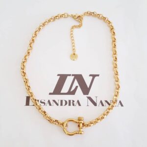 Colar Fecho Rosca p/ Pingente Banho Ouro Elo Português-106 Corrente Aço