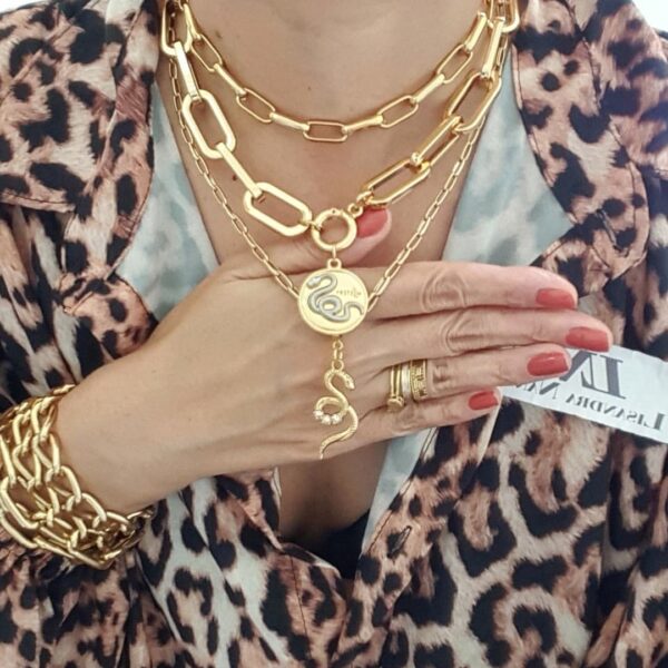 Conjunto 3 Colares Fashion Mistério Cobra Banho Ouro Corrente Aço