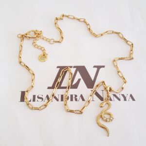 Colar Pingente Serpente Vazada Banho Ouro Elo Retangular-412 Corrente Aço