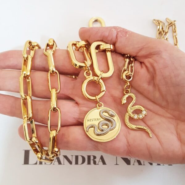 Conjunto 3 Colares Fashion Mistério Cobra Banho Ouro Corrente Aço