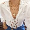 Conjunto 4 Colares Combinados Elos Grandes Banho Ouro Corrente Aço