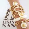 Pulseira Pingente Branco Trevo Relevo Banho Ouro Elo Retangular Grande 