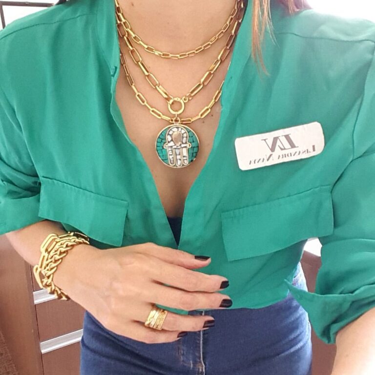 Conjunto Combinado 3 Colares Elo Retangular Banho Ouro Pingente Tibetano