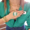 Conjunto Combinado 3 Colares Elo Retangular Banho Ouro Pingente Tibetano
