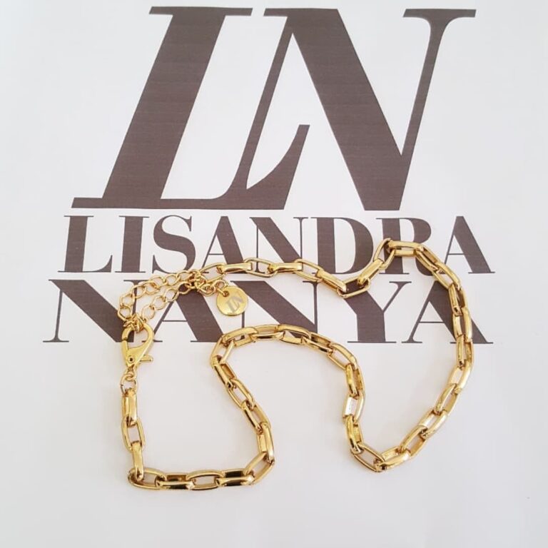 Colar Choker Elo Retangular-129 Banho Ouro Corrente Aço