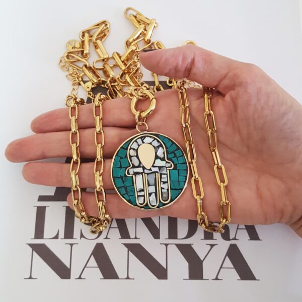 Conjunto Combinado 3 Colares Elo Retangular Banho Ouro Pingente Tibetano