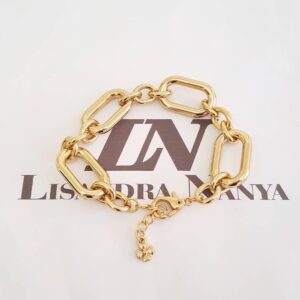 Pulseira Elo Intercalado Oval Grosso Banho Ouro 