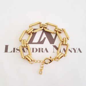 8702c Pulseira Elo Retangular Grande Intercalado Banho Ouro