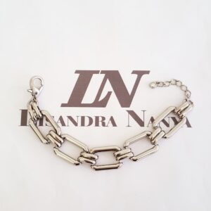 8703c Pulseira Elo Retangular Grande Intercalado Banho Prateado
