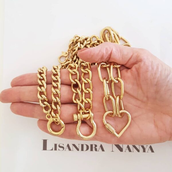 Conjunto 3 Colares Correntes Largas Banho Ouro Fecho p/ Pingentes