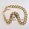 8706d Colar Elo Destacável Detalhe Esmalte Verde Banho Ouro Corrente Aço