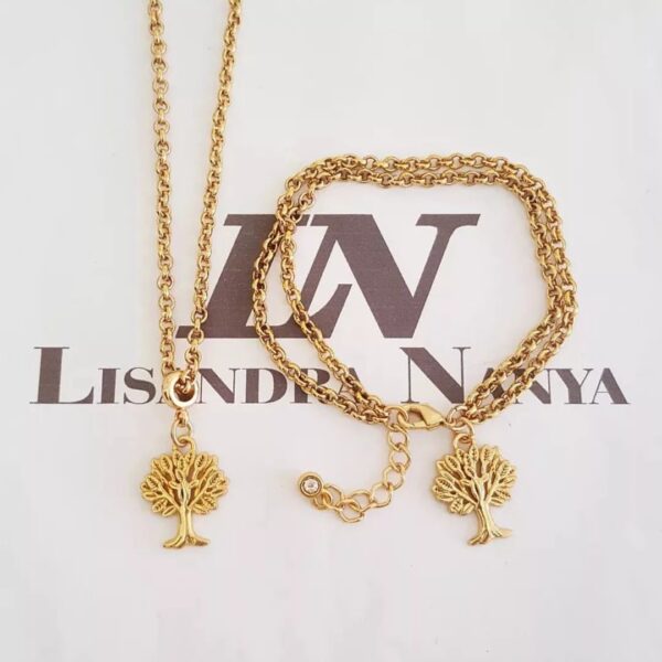 Conjunto Árvore da Vida 22mm  Colar + Pulseira Banho Ouro Corrente Aço