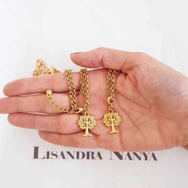 Conjunto Árvore da Vida 22mm  Colar + Pulseira Banho Ouro Corrente Aço